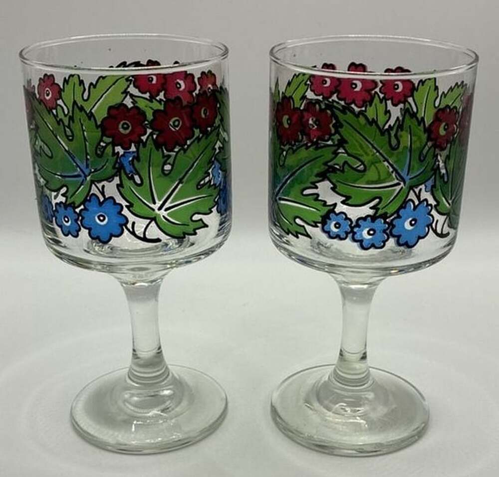 Libbey Tiffany Foliage Vintage Wine Glasses Stemmed Set of 2